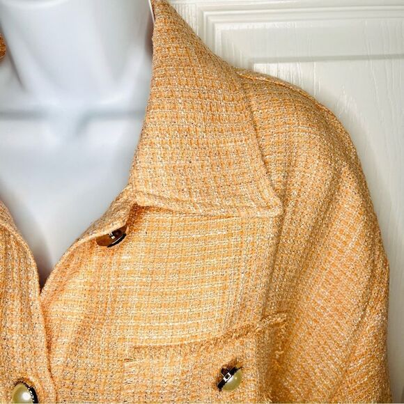 Andree Oversized Pearl Button Down Tweed Shacket Peach M - Picture 6 of 13